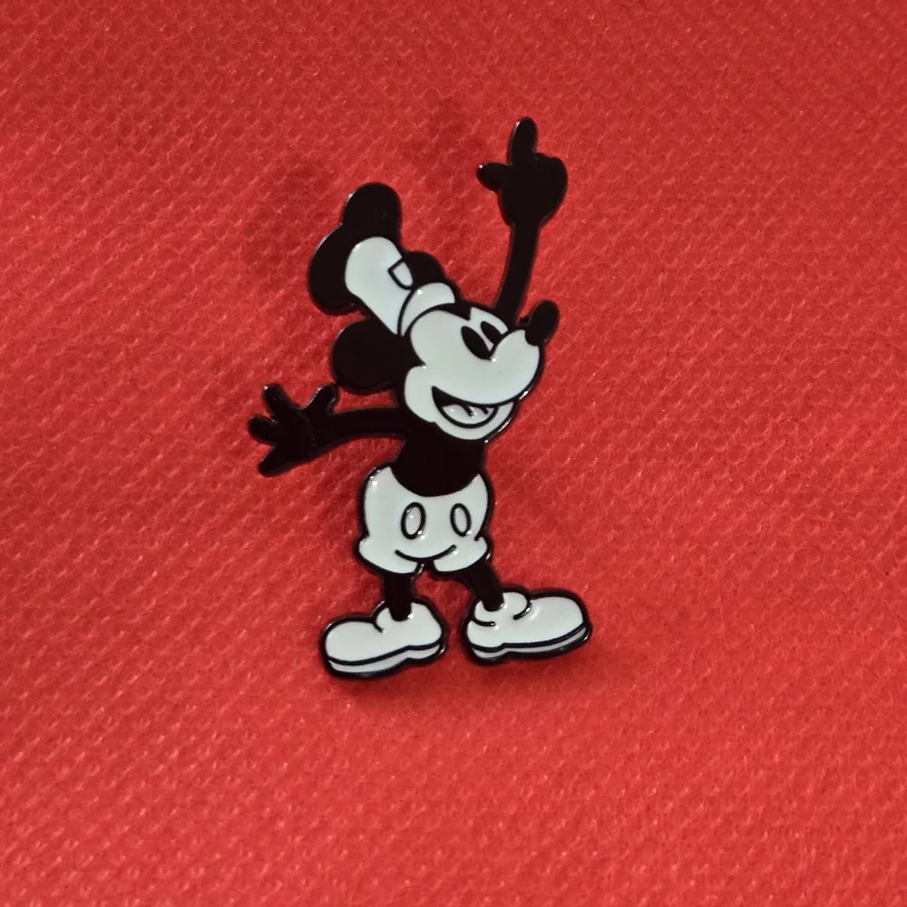 Vintage Style Black and White Cartoon Mickey Mouse Pin